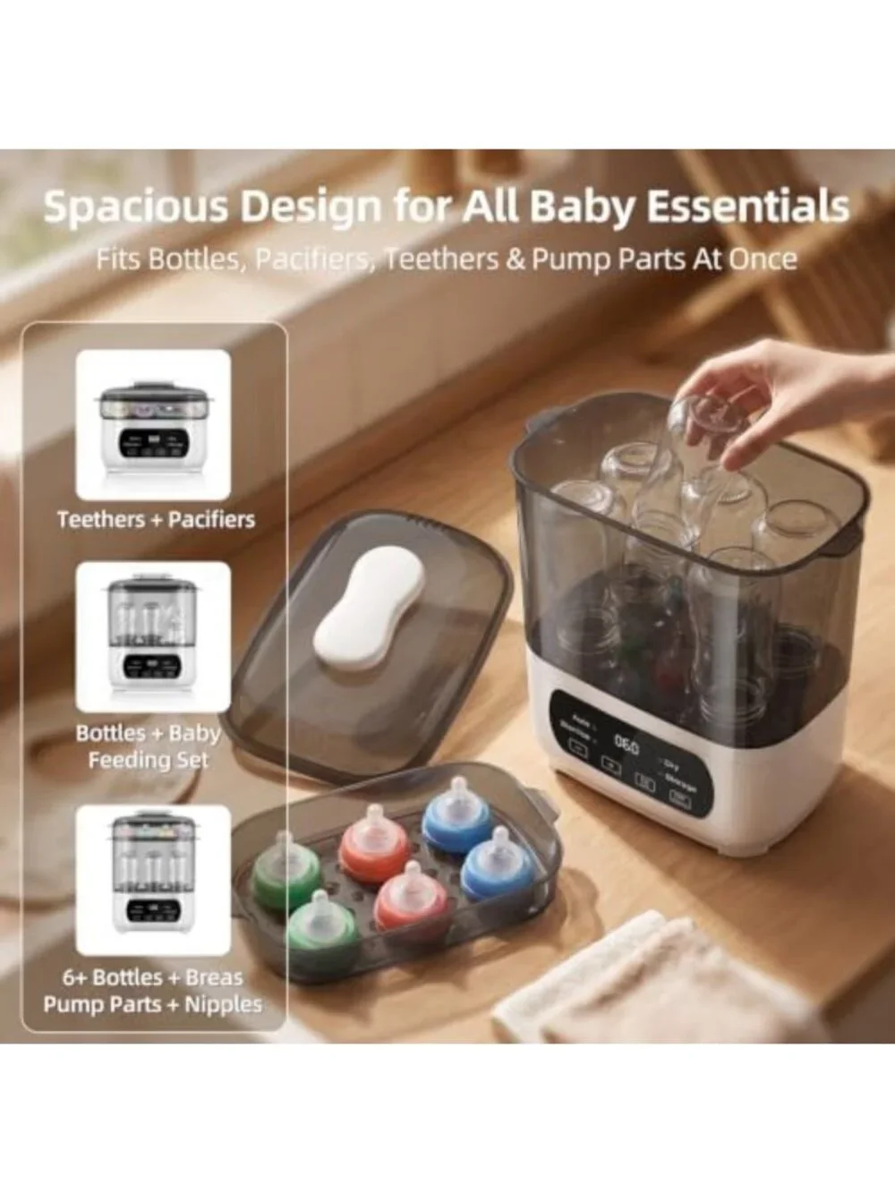 4-in-1 Electric Baby Bottle Steamer & Dryer, LED Touch Screen, Auto Shut-Off